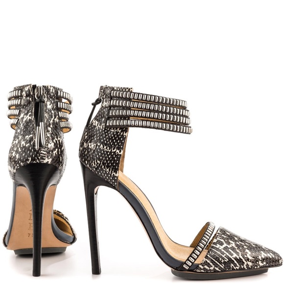L.A.M.B. Fernley Black/White Snake-print Stilettos - Picture 2 of 8